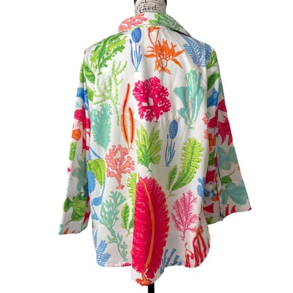 Gretchen Scott Button-Up Top Blouse Sea Sway Brights Ocean Fish Diva XXXL NEW - Picture 3 of 7
